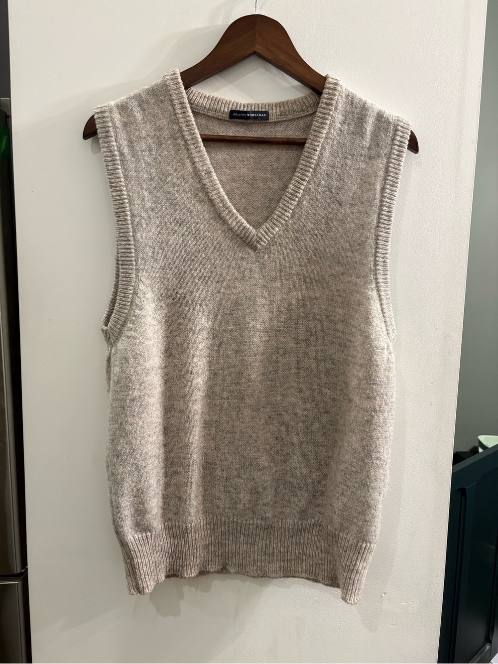 Brandy Melville Beige/Taupe V-Neck Knit Sweater Vest
